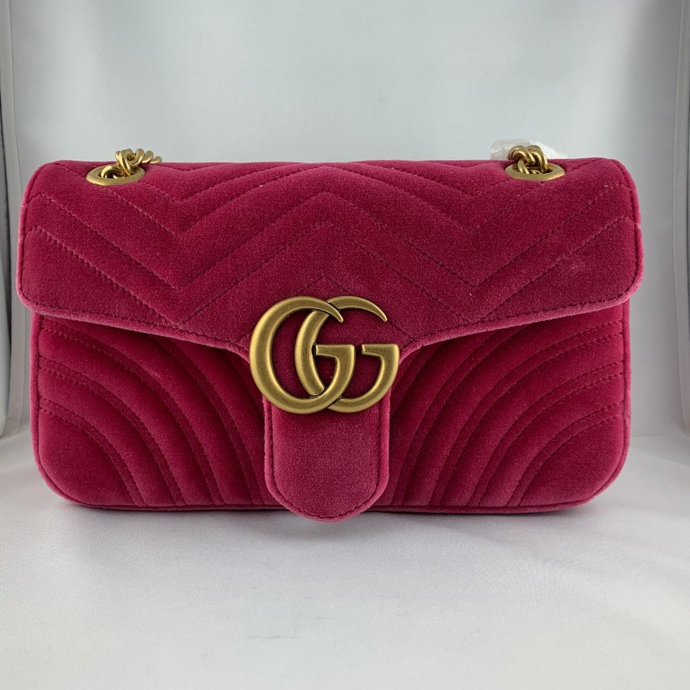 Gucci Marmont GG Quilted Pink Chevron Velvet Bag
